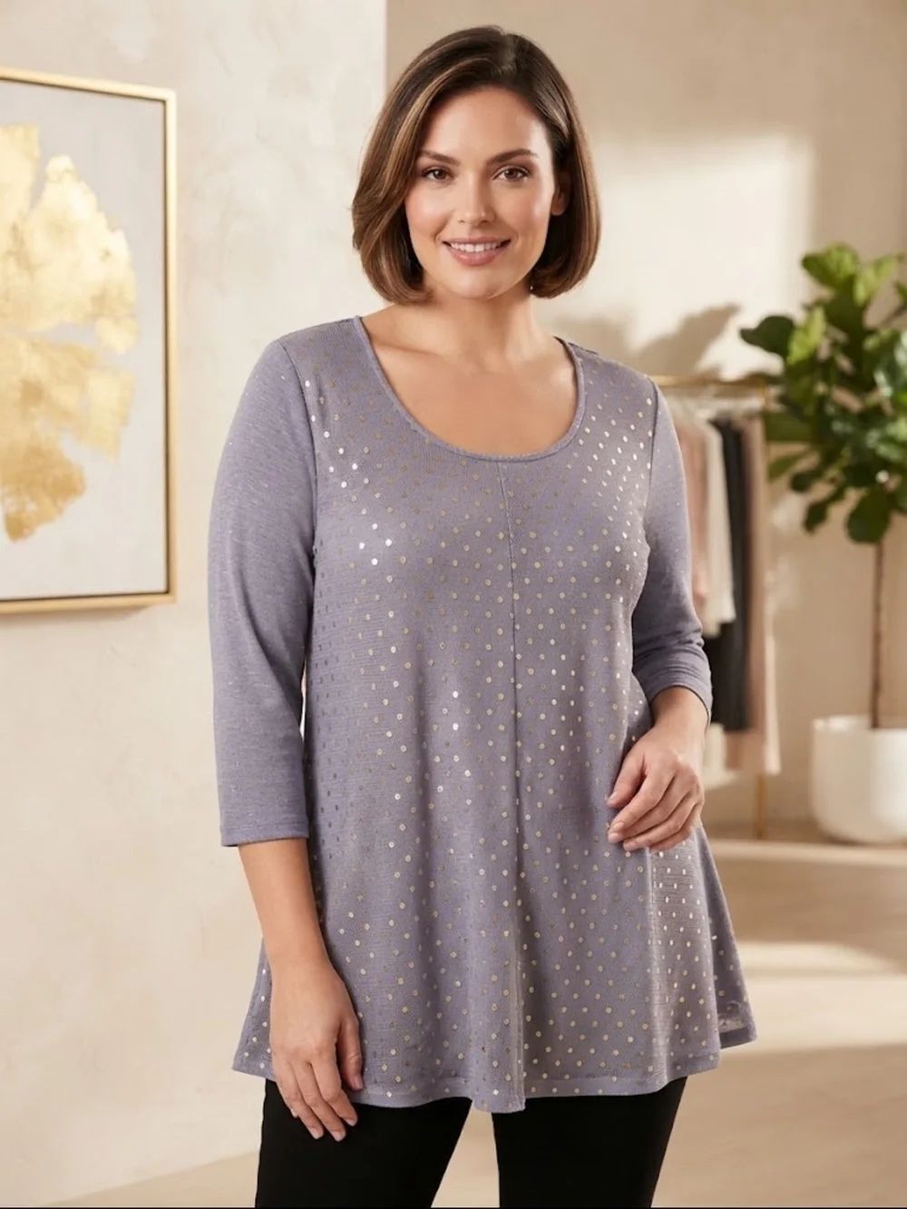 Take 50% OFF- Notation Lavender Scoop-Neck Studded Swing Top, Size-XL